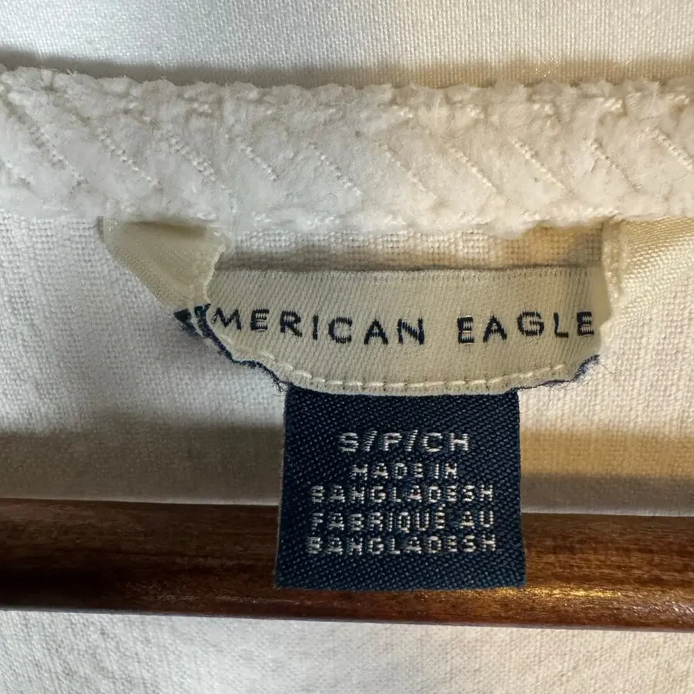 American Eagle Women’s S Corduroy Mini Dress Stretch Cotton White Button Front - Picture 3 of 11